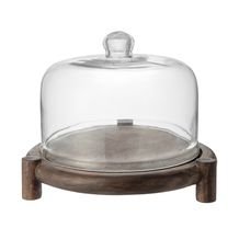 Prato de Bolo com Tampa Home Style Rustic Wood 26 cm